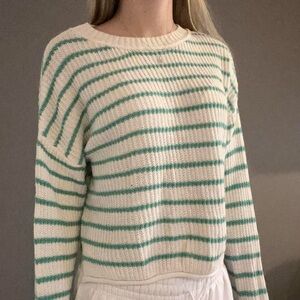 Wild Fable Oversized Teal & Cream Stripe Scoop Neck Pullover Sweater Women's XXL